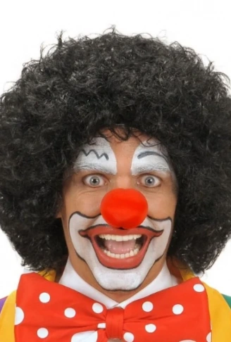 Siyah Renk Kıvırcık Afro Bonus Peruk Saç ve Kırmızı Sünger Burun Seti (4940)