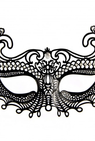 Siyah Renk Lazer Kesim Üzeri Kristal Taşlı Metal Balo Parti Venedik Maskesi (4940)