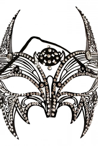 Siyah Renk Lazer Kesim Üzeri Kristal Taşlı Metal Lüks Maske Balo Parti (4940)