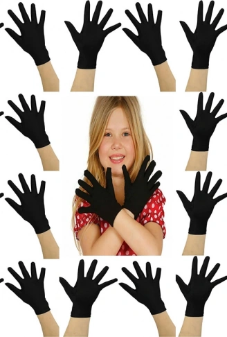 Siyah Renk Likralı 23 Nisan 29 Ekim 19 Mayıs Gösteri Bando Eldiveni 10 Çift ( 20 Adet ) (4940)