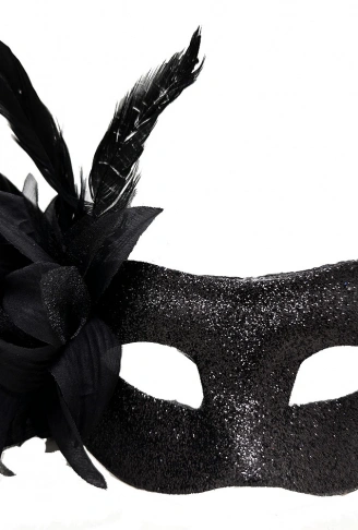 Siyah Renk Metalize Sim Görünümlü Parlak Tüylü Parti Maskesi 22x19 cm (4940)
