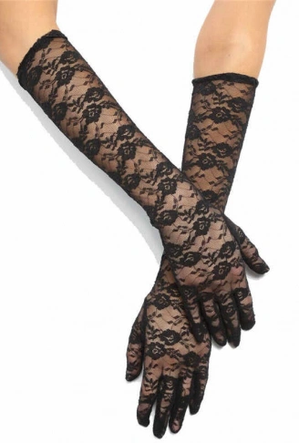 Siyah Renk Orta Boy Dantelli Eldiven Uzun Model (4940)