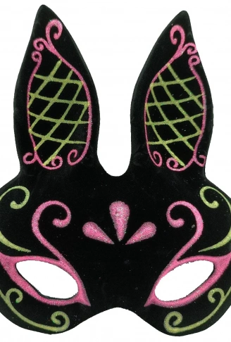 Siyah Renk Pembe Gold Simli Siyah Süet Kaplama Tavşan Maskesi 18x16 cm (4940)