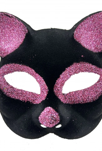 Siyah Renk Pembe Simli Süet Kaplama Kedi Maskesi 18x14 cm (4940)