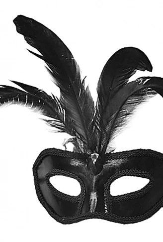 Siyah Renk Rugan Kaplama Kırmızı Tüylü Parti Maskesi 18x20 cm (4940)