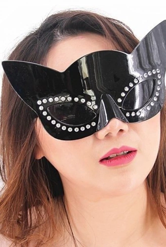 Siyah Renk Siyah Camlı Kedi Şekilli Parti Gözlüğü 20x11 cm (4940)