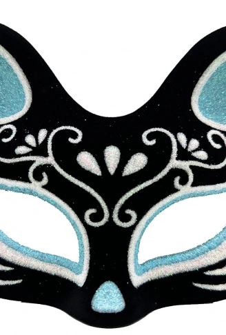Siyah Renk Süet Kaplama Üzeri Gümüş Mavi Simli Kedi Maskesi 17x14 cm (4940)