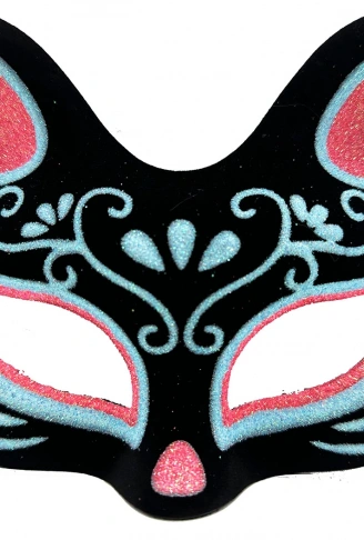 Siyah Renk Süet Kaplama Üzeri Mavi Kırmızı Simli Kedi Maskesi 17x14 cm (4940)