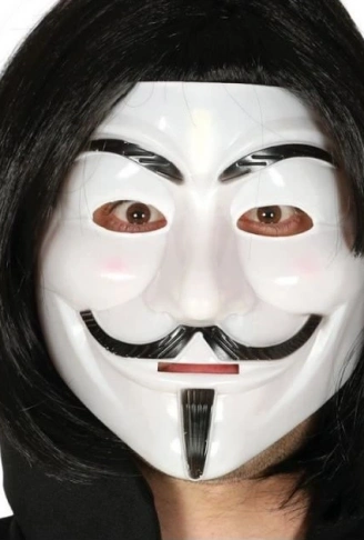 Siyah Renk Takma Kısa Saç ve V For Vendetta Maskesi Anonymous Maskesi (4940)