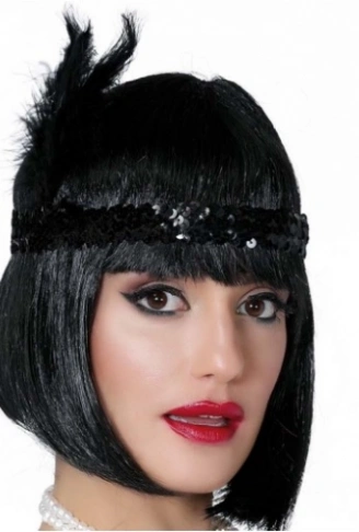 Siyah Renk Tüylü Çarliston Saç Bandı Kafa Bandı (4940)