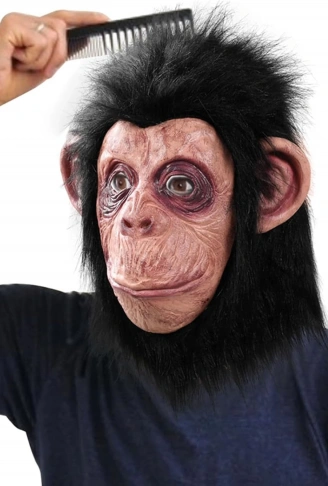 Siyah Saçlı Kafaya Tam Geçmeli Lateks Şempanze Maskesi - Lateks Maymun Orangutan Goril Maske Et Maske (4940)