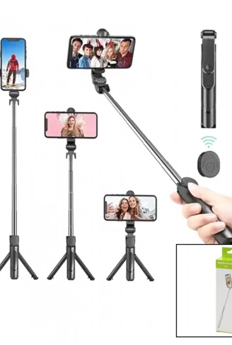 SİYAH  SELFİ ÇUBUK - TRİPOD AYAKLI  57CM UZAYAN-KISALAN SAPLI + 10CM =67CM (4940)