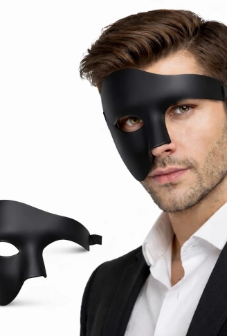Siyah Yarım Erkek Maske – Phantom Parti &amp;amp; Balo Maskesi (4940)