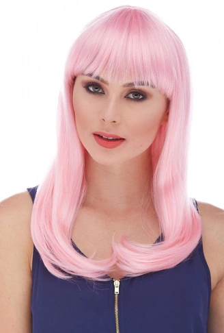 Soft Pembe Renk Uzun Düz Parti Peruğu (4940)