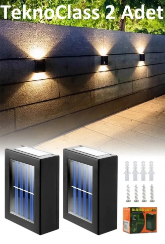 Solar Çift Taraflı Duvar Lambası Güneş Enerjili Aydınlatma Dekorasyon Aplik Işık 2 Li (4940)