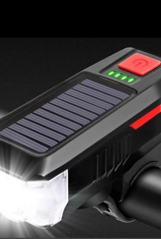 Solar Enerjili USB ile Şarj Edilebilir Ledli Bisiklet Feneri Kornalı ve Su Geçirmez Far (4940)