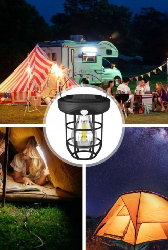 Solar Kamp Feneri – Güneş Enerjili, Otomatik Şarj ve Gece Işığı, Taşınabilir ve Asılabilir LED Dış Mekan Lamba (4940)