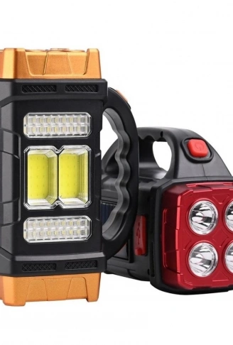 Solar ve USB Şarjlı LED + COB El Feneri | 1500 mAh Şarjlı Taşınabilir Çalışma Işığı–Su Geçirmez (4940)