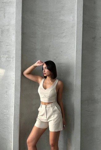 Şortlu keten takım s255014