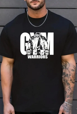 Sporda Günlük Hayata Giyilebilir GYM Baskılı Oversize Bisiklet Yaka Erkek T-shirt - Siyah