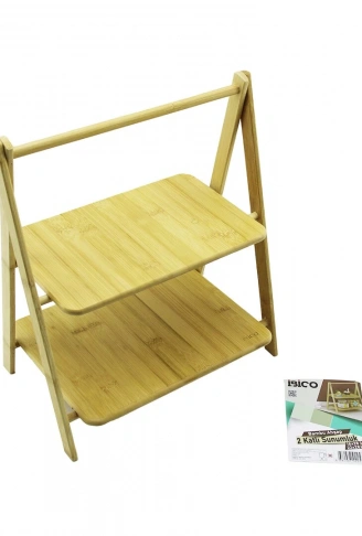 STAND - AYAKLI  2 KATLI AHŞAP - BAMBU SERVİS SUNUM TAHTASI 18X28CM -- 22X28CM (4940)