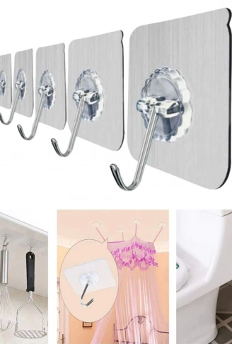 Süper Güçlü Yapışkanlı Suya Dayanıklı Şeffaf Askı 5li Set Yeniden Kullanılabilir Kancalar (4940)