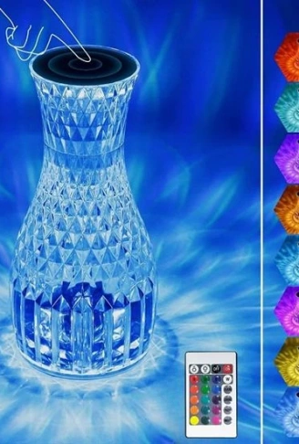Sürahi Model USB Şarjlı Kumandalı 16 Farklı Işık Modlu Masa Üstü Kristal Akrilik Lamba Led (4940)