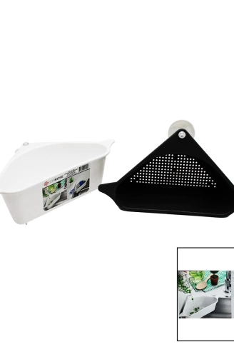 SÜZGEÇLİ LAVABO DÜZENLEYİCİ PLASTİK KÖŞE RAFI VANTUZLU (4940)