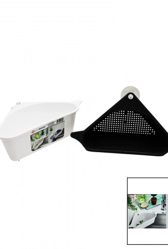 SÜZGEÇLİ LAVABO DÜZENLEYİCİ PLASTİK KÖŞE RAFI VANTUZLU (4940)