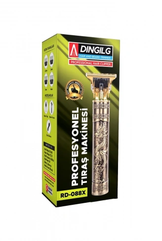 T BIÇAK  BASKILI PLASTİK GÖVDE  ENSE ÇİZİM - SAÇ SAKAL KESME TRAŞ MAKİNESİ USB ŞARJLI  RD-088X (4940)