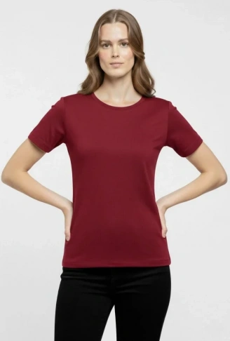 T-Shirt Bisiklet Yaka Slim Fit Likralı Tişört Günlük Basic Body - Bordo