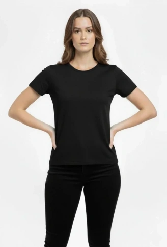 T-Shirt Bisiklet Yaka Slim Fit Likralı Tişört Günlük Basic Body - Siyah