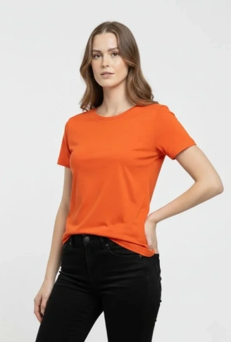 T-Shirt Bisiklet Yaka Slim Fit Likralı Tişört Günlük Basic Body - Turuncu