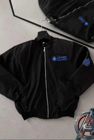 Tam Kalıp Uzun Kol Baskılı Bomber Ceket - Siyah