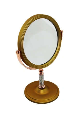 TAŞ SAPLI YUVARLAK 7 İNÇ= ÇAP:17.5CM MAKYAJ AYNASI ÇİFT TARAFLI BRONZ - GÜMÜŞ PLS.ÇERÇEVE SABİT AYAK (4940)