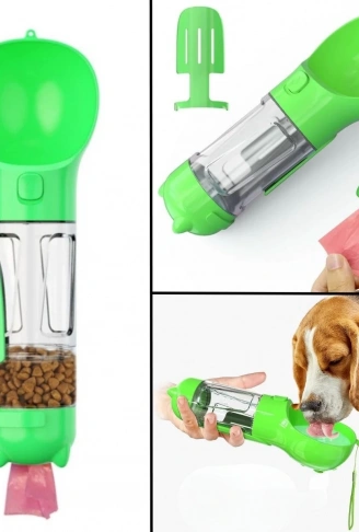 Taşınabilir Hazneli Mama Kaplı ,Kaka Poşetli Kedi,Köpek Suluğu-300ml (4940)