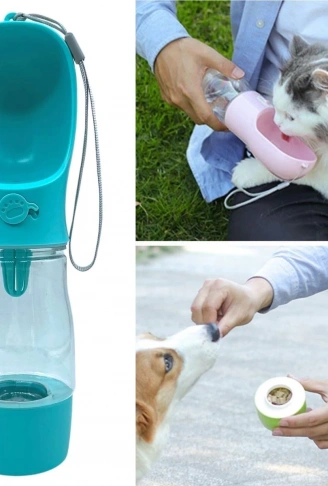 Taşınabilir Mama Hazneli Evcil Hayvan Suluğu Seyahat Kabı Kilitlenebilen Su Sızdırmaz 380ML (4940)