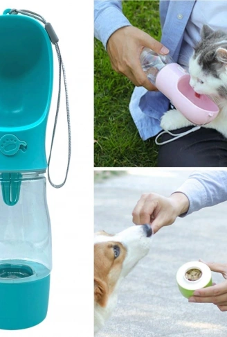 Taşınabilir Mama Hazneli Evcil Hayvan Suluğu Seyahat Kabı Kilitlenebilen Su Sızdırmaz 380ML (4940)