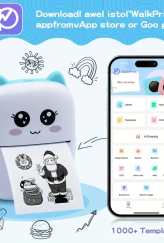 Taşınabilir Yazıcı, Mini Cep Kablosuz Termal Yazıcı Android iOS Akıllı Telefonlar için Uygun, BT Mürekkepsiz Baskı, Etiketler, Fişler, Fotoğraflar, Notlar, Öğrenme (4940)