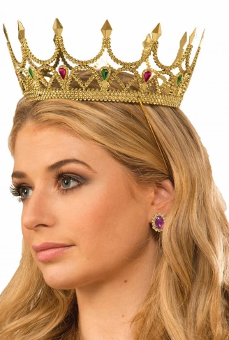 Taşlı Rönesans Kostümlü Kraliyet Ortaçağ Altın Kraliçe Prenses Tacı (4940)