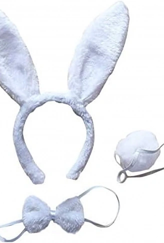 Tavşan Kostüm Seti Taç Papyon Kuyruk Beyaz Renk (4940)