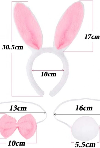 Tavşan Kostüm Seti Taç Papyon Kuyruk Pembe Renk (4940)