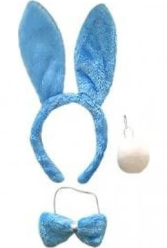 Tavşan Kostüm Seti Taç Papyon Ponpon Kuyruk Mavi (4940)