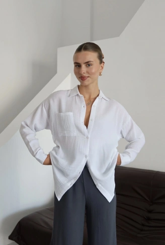 Tek cepli müslin gömlek beyaz pt