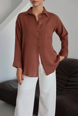 Tek cepli müslin gömlek kahve pt