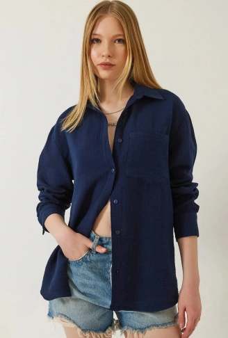 Tek cepli müslin gömlek lacivert pt