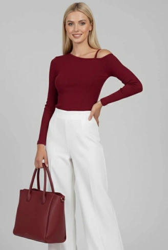 Tek Omuz İpli Bluz Bordo t4328