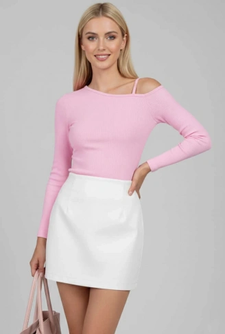 Tek Omuz İpli Bluz Pembe T4328