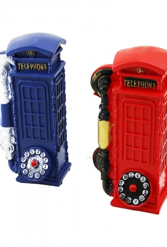 TELEFON KULÜBESİ VİNTAGE DEKORATİF BİBLO - KUMBARA RENKLİ 20X6X6CM REÇİNE (4940)