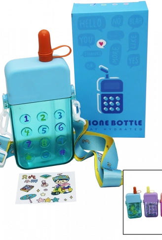 TELEFON MODELİ RENKLİ MİKA KRİSTAL SULUK MATARA PİPETLİ - VİDALI KAPAK - ASKILI 300ML (4940)